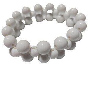 Elegant White Knotted Beads Stacked Stretch Bracelet Retro 50s 60s Fashion Women